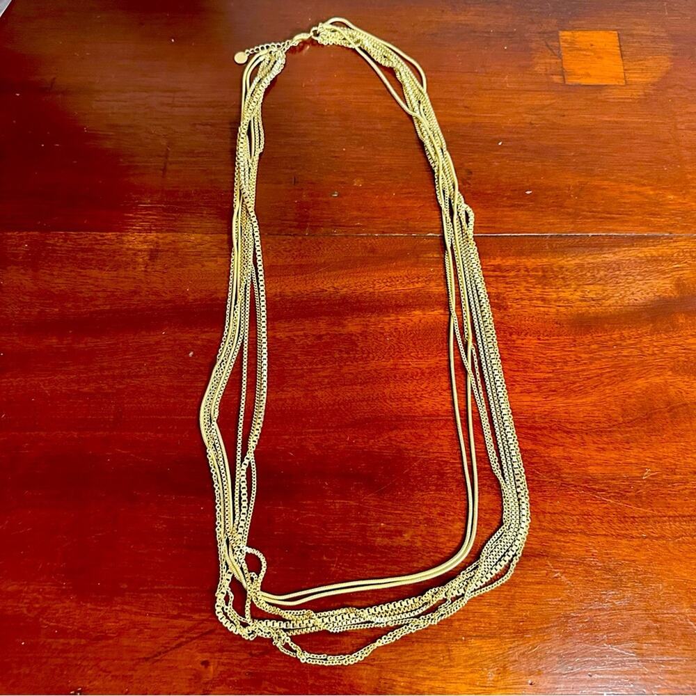 Talbots Multi Strand Necklace Gold tone Snake Box Chain Chunky Statement Jewelry